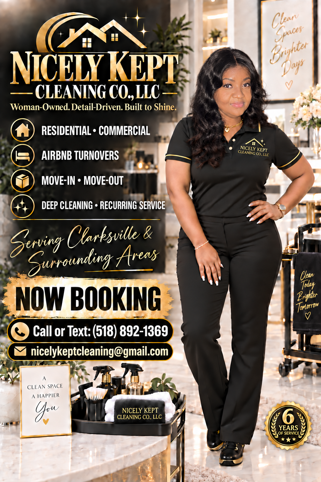 Nicely Kept Cleaning services flyer featuring owner Nichole Ellis Davis